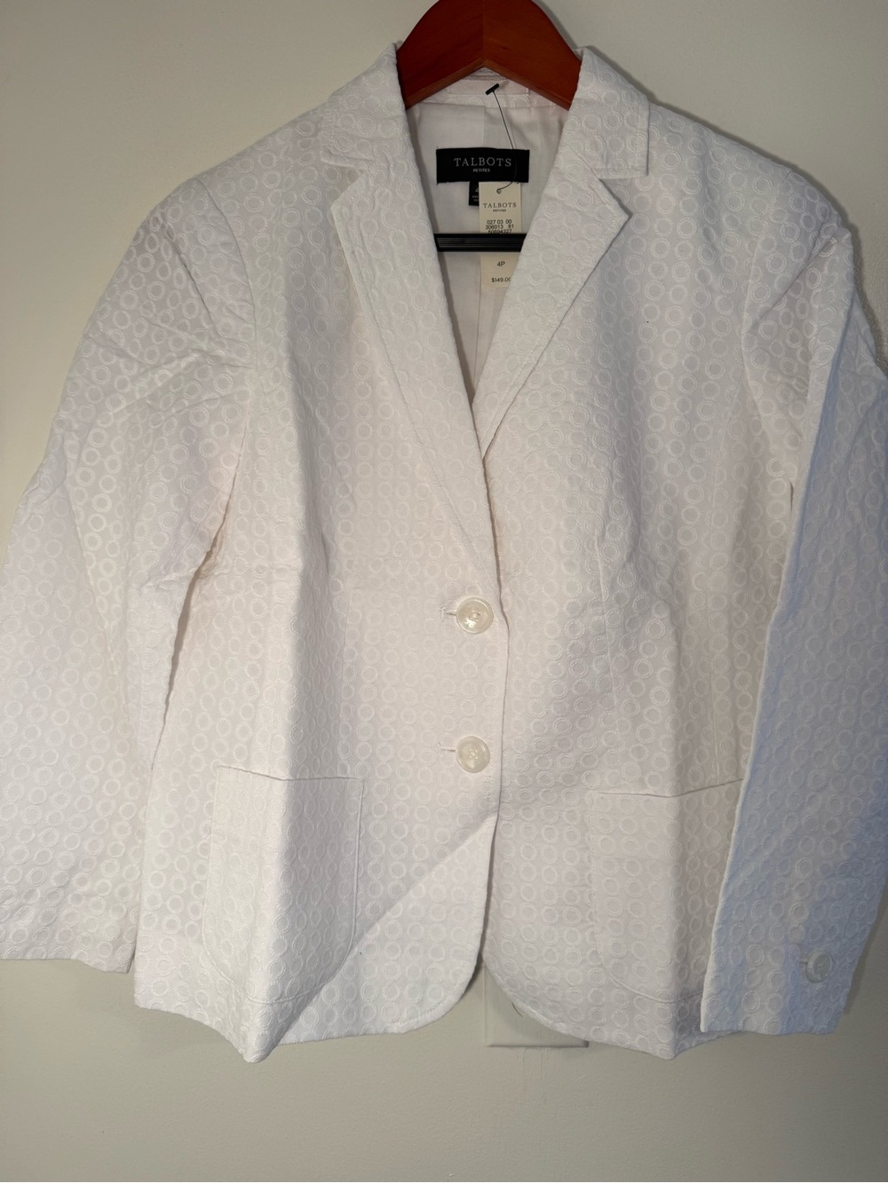 Talbots White Circle-Textured Cotton Blend Blazer